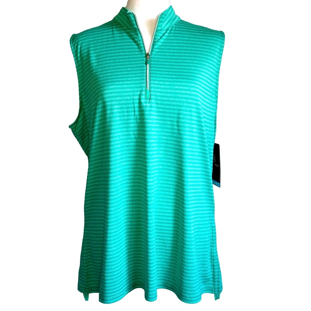 PGA Tour NWT Green Striped Two Tone Sleeveless 1/4 Zip Golf Shirt Size XL